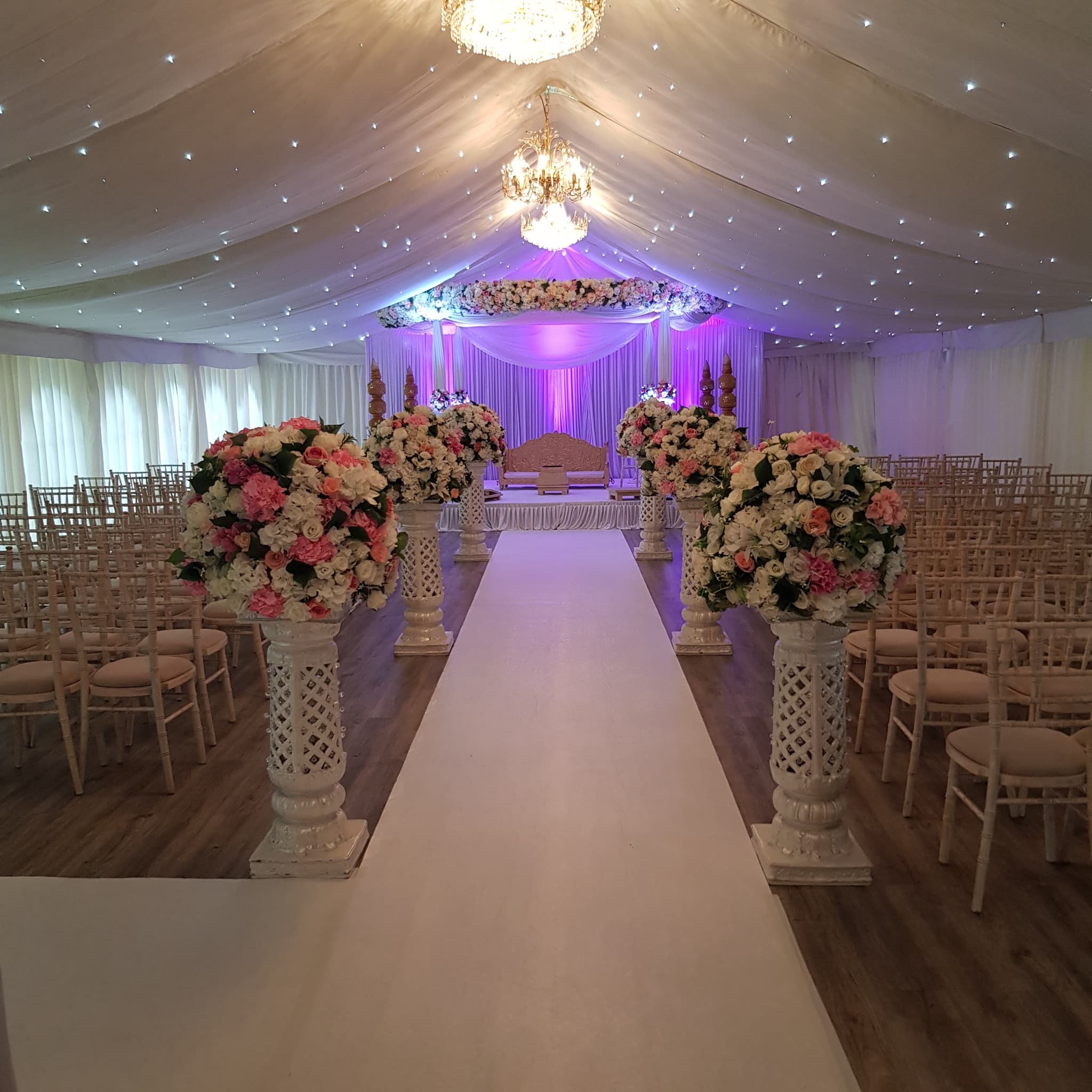 The Mini Marquee lit for an evening celebration