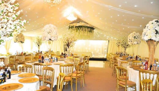 The Mini Marquee lit for an evening celebration