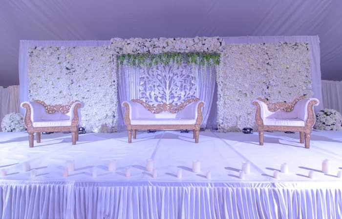 A traditional mandap dressed for a cultural wedding ceremony