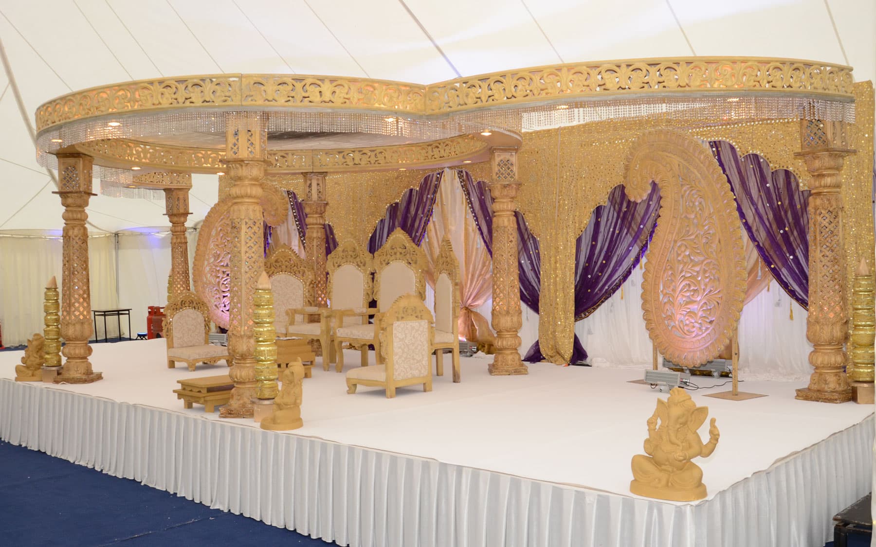A traditional mandap staged for an Asian wedding ceremony